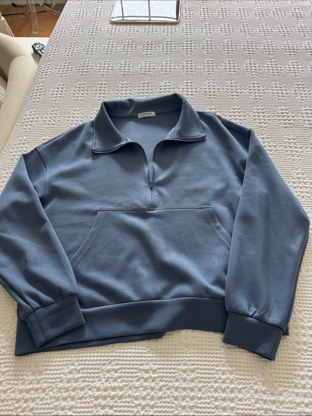 Unknown Brand Blue Half-Zip Pullover Sweatshirt matching and pant.